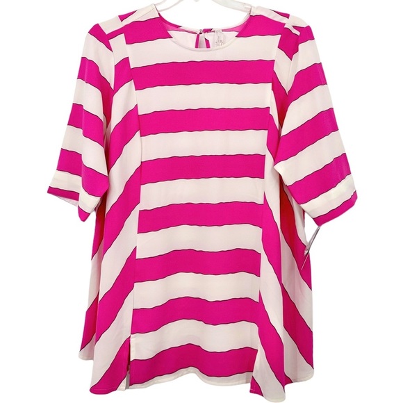 Melissa McCarthy Seven7 Tops - Seven7 Melissa McCarthy Pink & White Striped Tunic Keyhole Back Sz 1X NWT